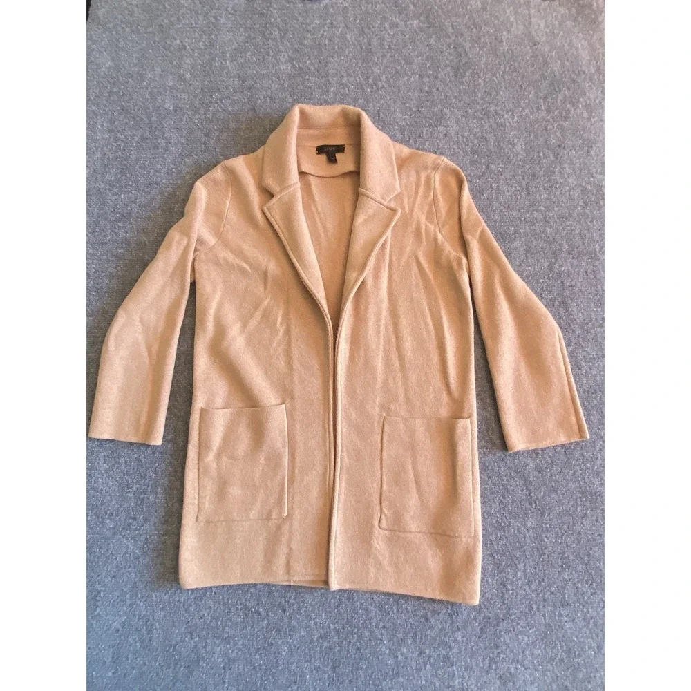 J Crew Sophie open front sweater blazer Sz XXS Tan Camel Cardigan Classic